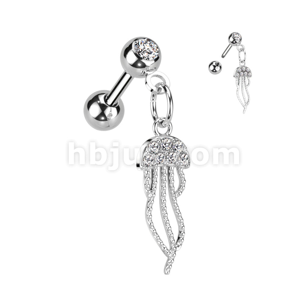 316L Surgical Steel CZ Pave Jellyfish Dangle 316L Surgical Steel... - Image 2