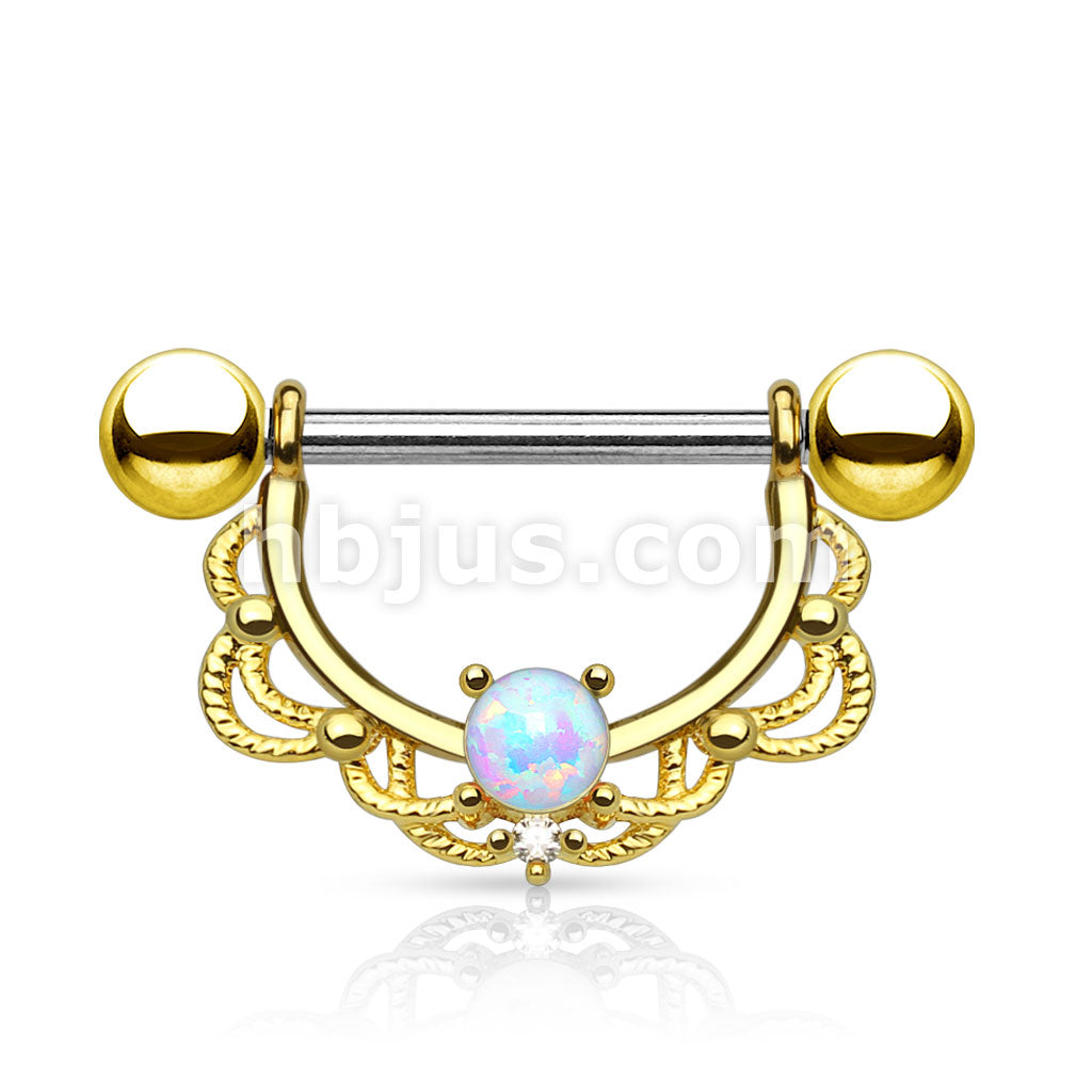316L Surgical Steel Opal Centered Fligree Drop 316L Surgical Steel... - Image 2