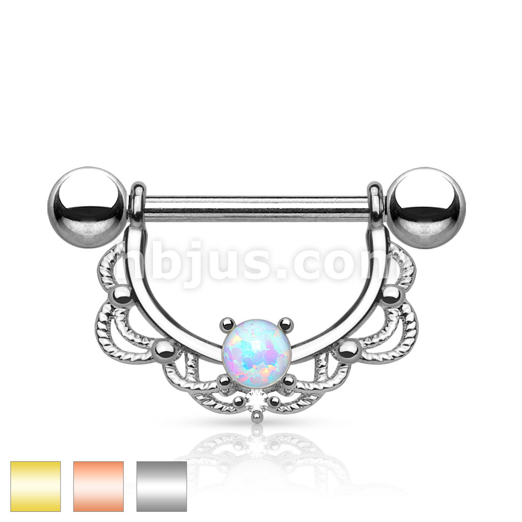 316L Surgical Steel Opal Centered Fligree Drop 316L Surgical Steel...