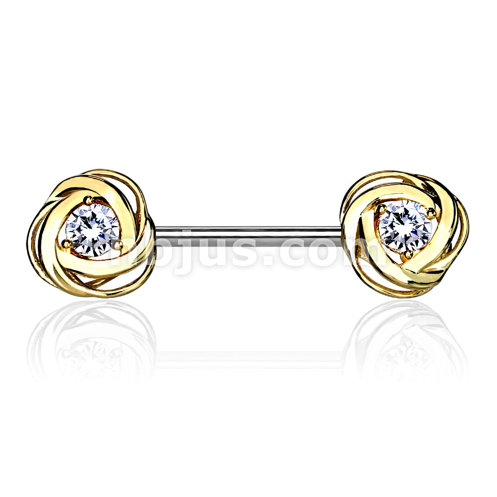 316L Surgical Steel CZ Centered Rose Blossom Ends 316L Surgical Steel... - Image 3