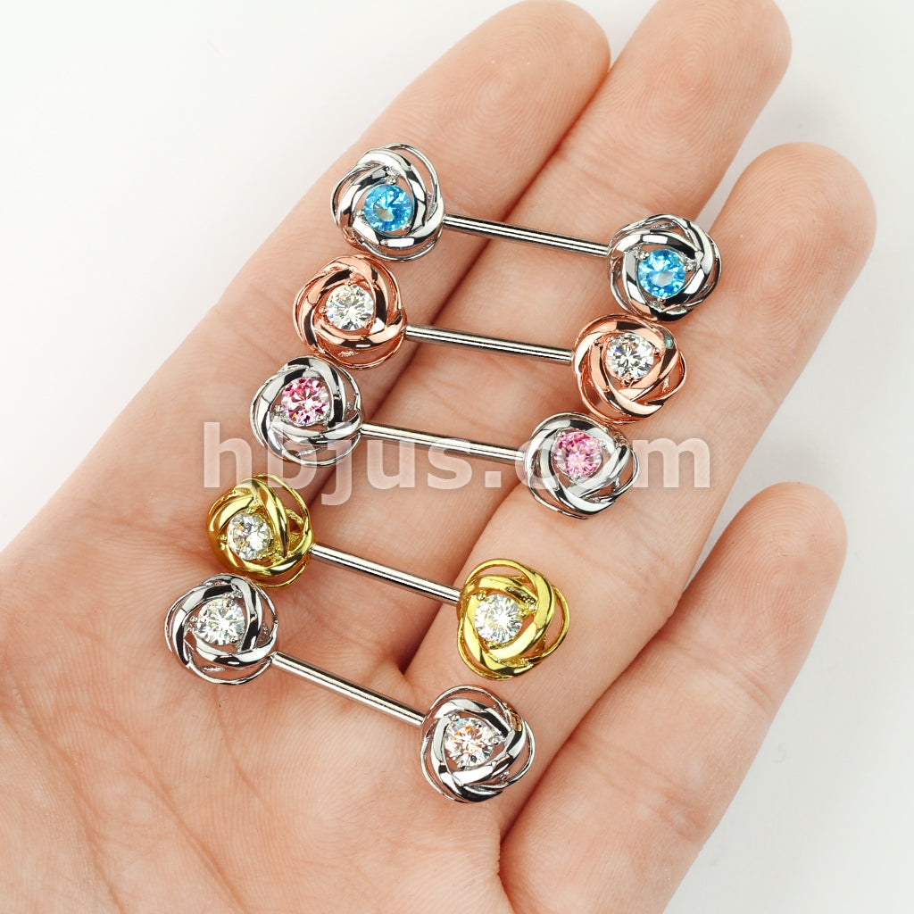 316L Surgical Steel CZ Centered Rose Blossom Ends 316L Surgical Steel... - Image 9