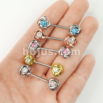 316L Surgical Steel CZ Centered Rose Blossom Ends 316L Surgical Steel... - Image 9