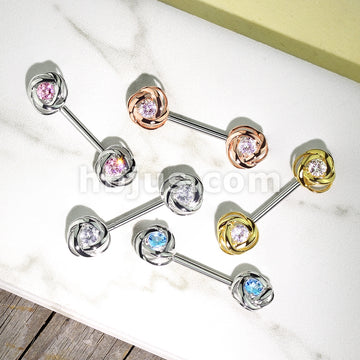 316L Surgical Steel CZ Centered Rose Blossom Ends 316L Surgical Steel... - Image 10