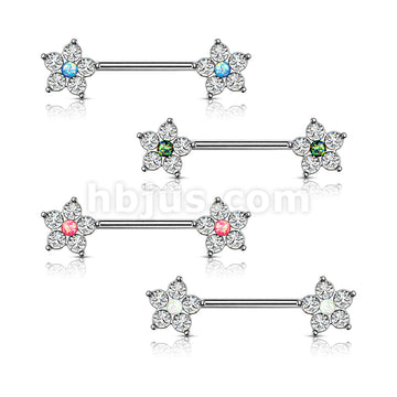 316L Surgical Steel 5 CZ Flower with Opal Glitter Center 316L Surgical... - Image 8