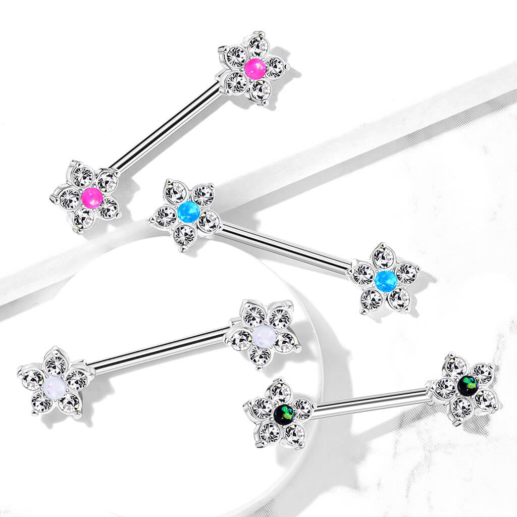 316L Surgical Steel 5 CZ Flower with Opal Glitter Center 316L Surgical...