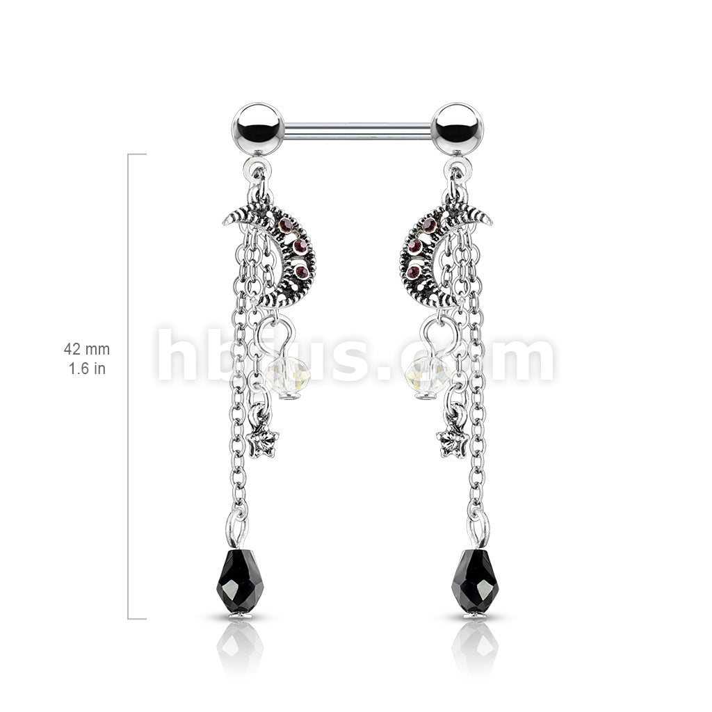 CZ Set Antique Silver Plated Moon with CZ Center Antique Silver Plated... - Image 3