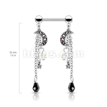 CZ Set Antique Silver Plated Moon with CZ Center Antique Silver Plated... - Image 3