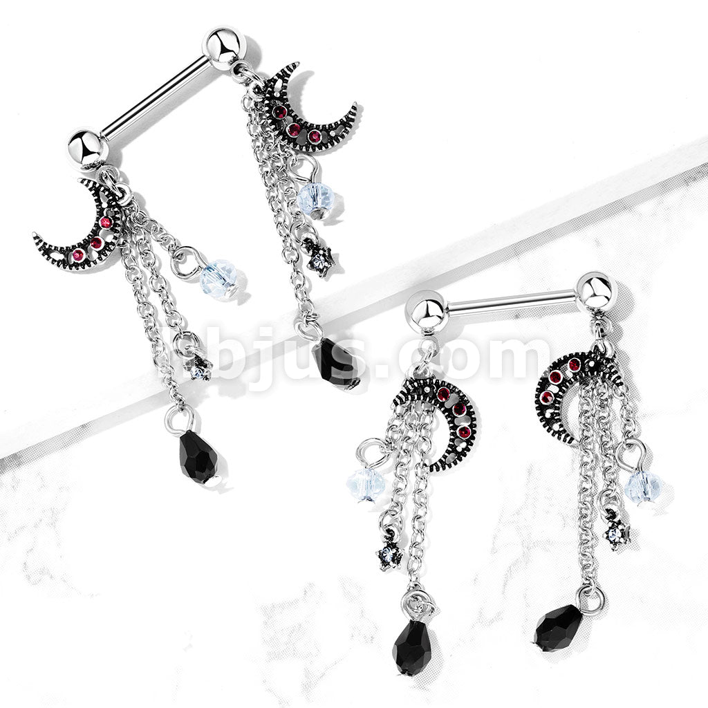 CZ Set Antique Silver Plated Moon with CZ Center Antique Silver Plated...