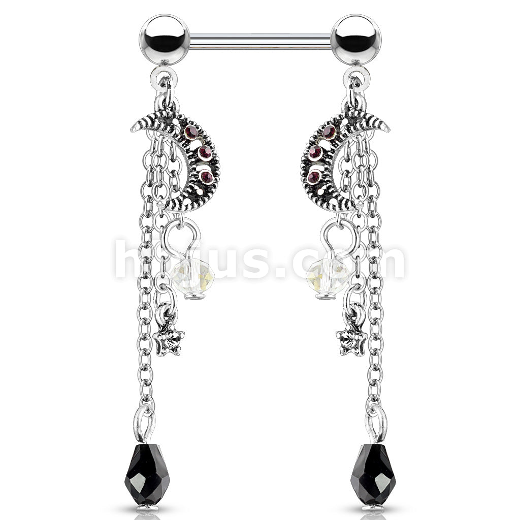 CZ Set Antique Silver Plated Moon with CZ Center Antique Silver Plated... - Image 2
