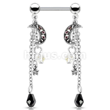 CZ Set Antique Silver Plated Moon with CZ Center Antique Silver Plated... - Image 2