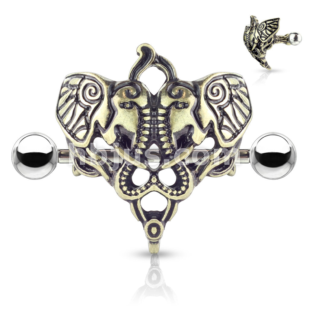 316L Surgical Steel Two Elephants 316L Surgical Steel Nipple Shield Ring - Image 3