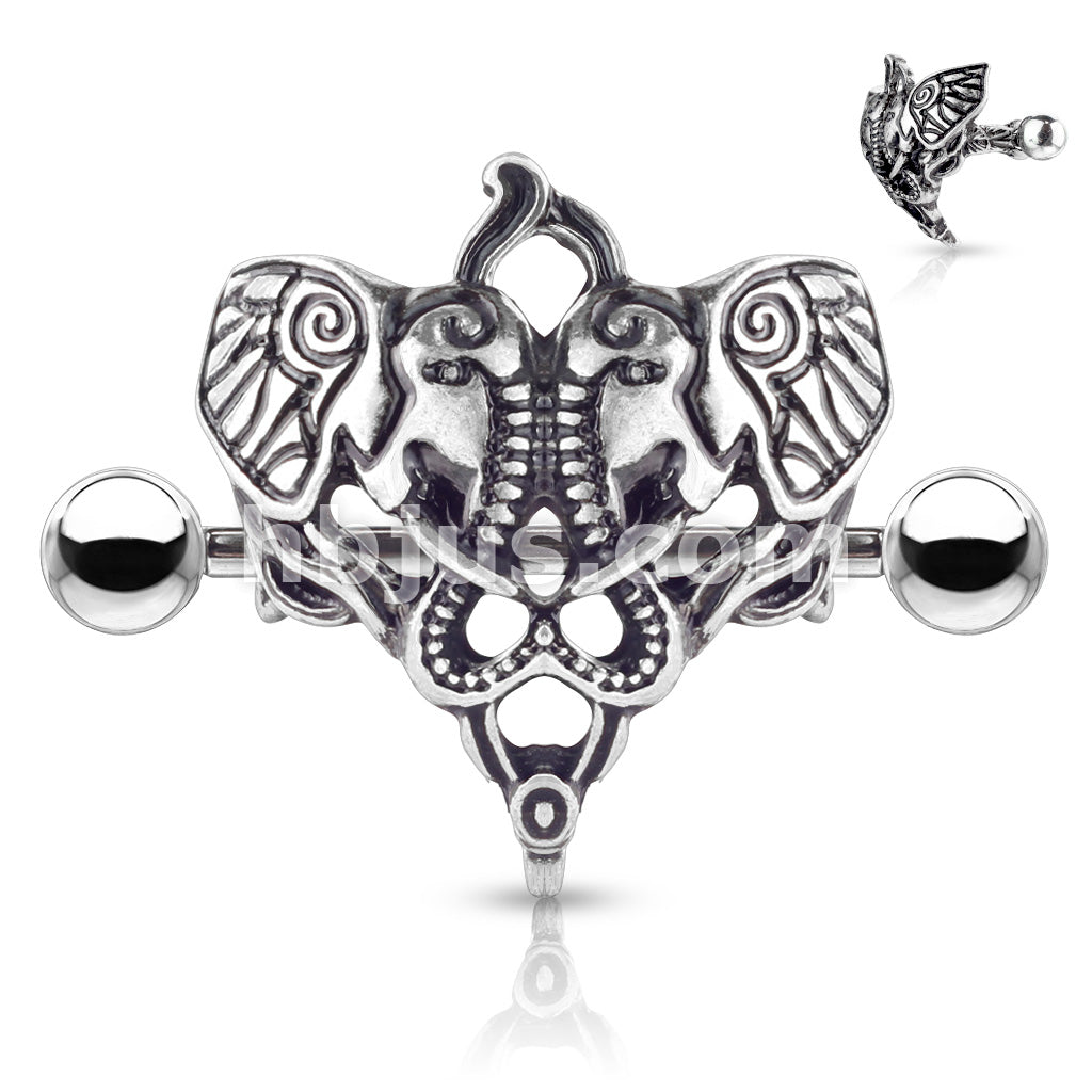 316L Surgical Steel Two Elephants 316L Surgical Steel Nipple Shield Ring - Image 4