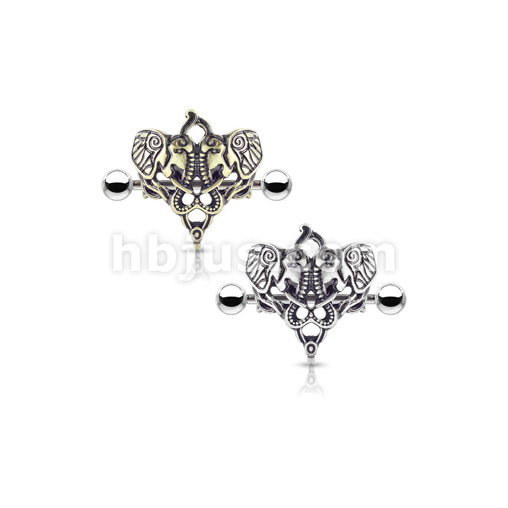 316L Surgical Steel Two Elephants 316L Surgical Steel Nipple Shield Ring - Image 6