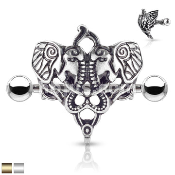 316L Surgical Steel Two Elephants 316L Surgical Steel Nipple Shield Ring - Image 2