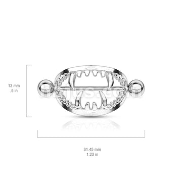316L Surgical Steel Scary Fangs 316L Surgical Steel Nipple Shield Ring - Image 3