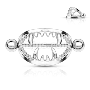 316L Surgical Steel Scary Fangs 316L Surgical Steel Nipple Shield Ring - Image 2