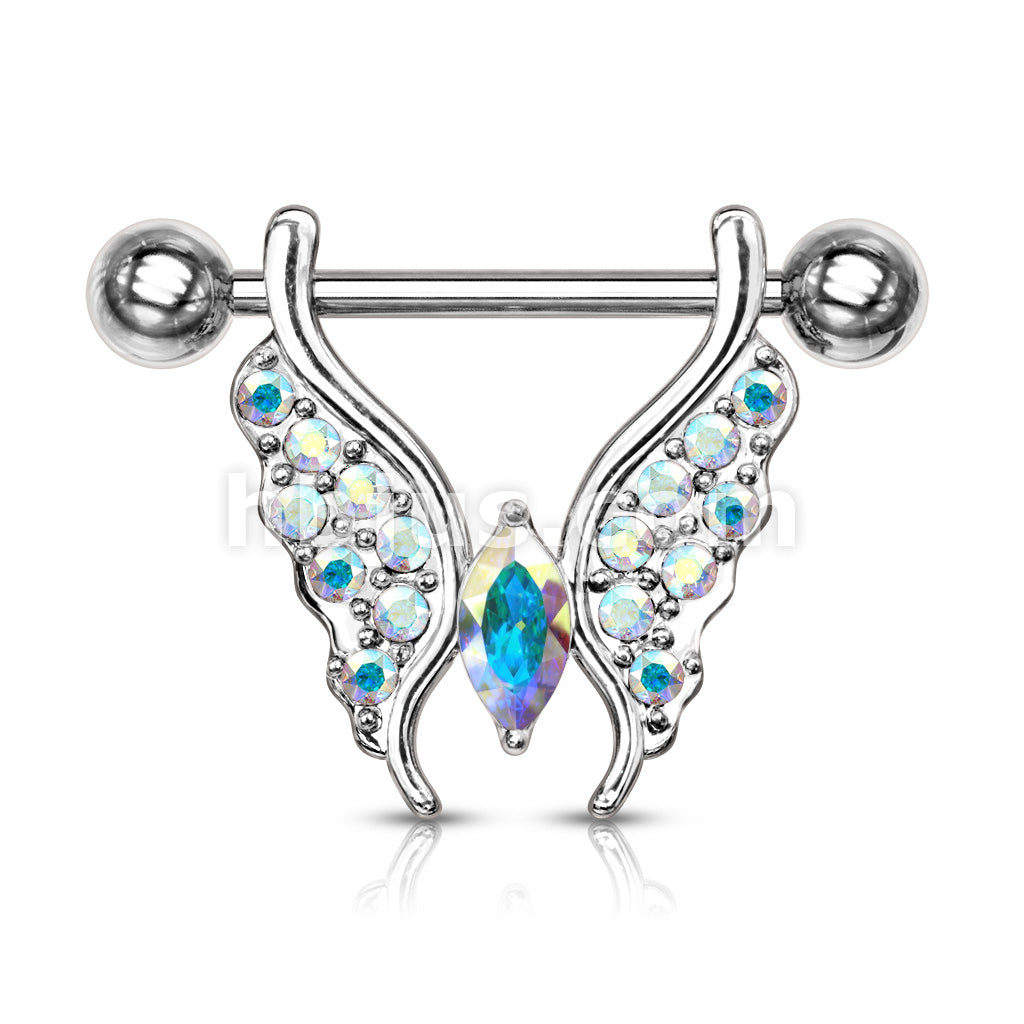316L Surgical Steel Marquise Crystal Center Crystal Paved Butterfly... - Image 3