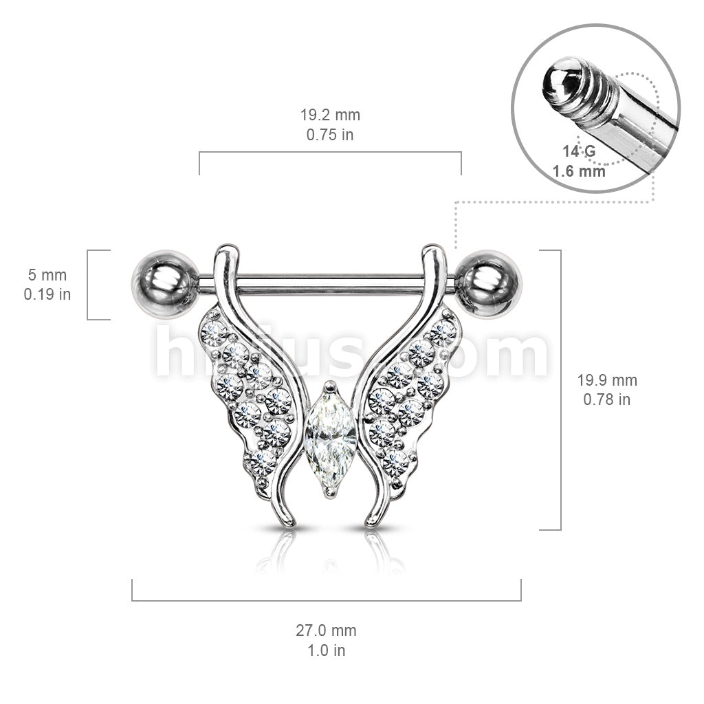 316L Surgical Steel Marquise Crystal Center Crystal Paved Butterfly... - Image 8