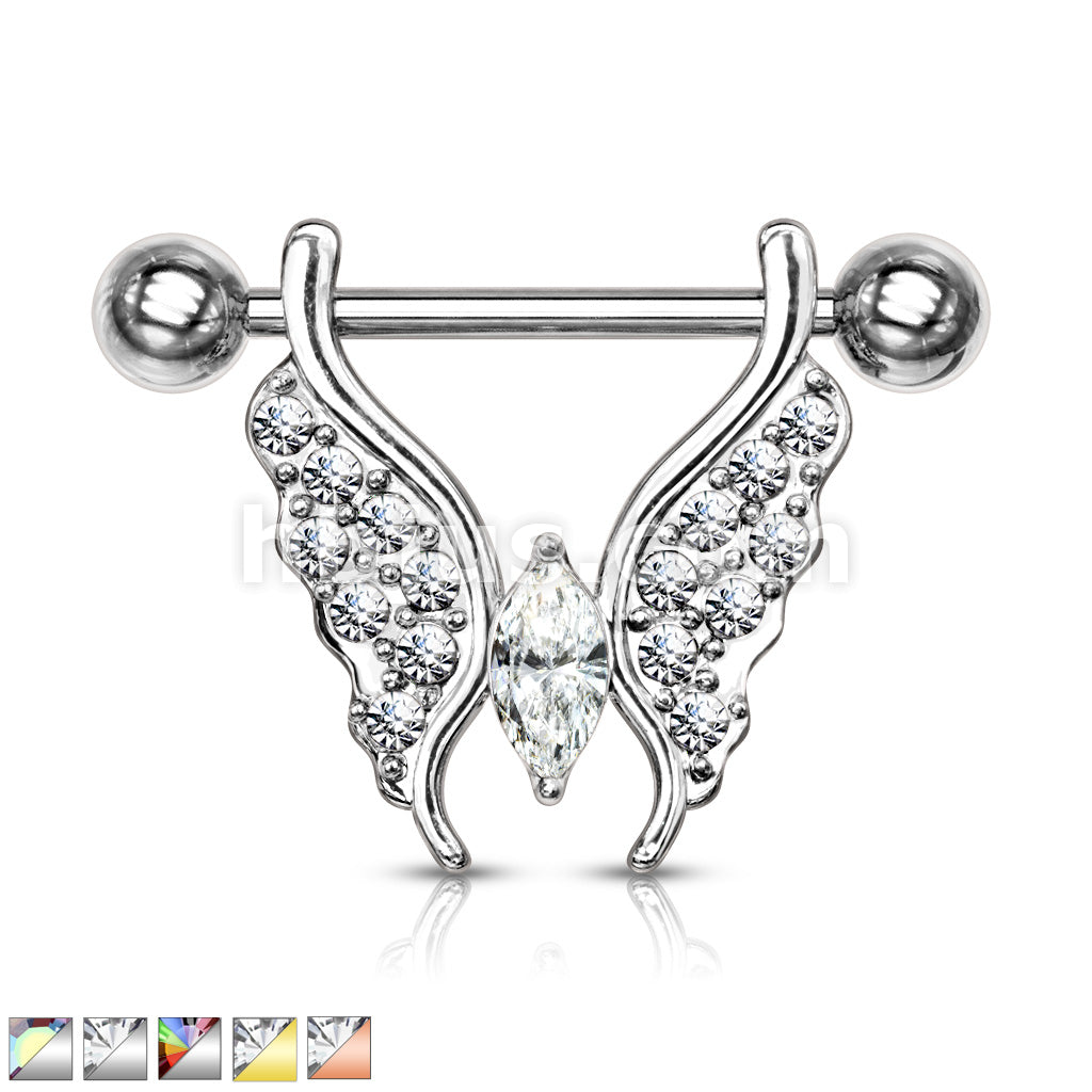 316L Surgical Steel Marquise Crystal Center Crystal Paved Butterfly... - Image 2