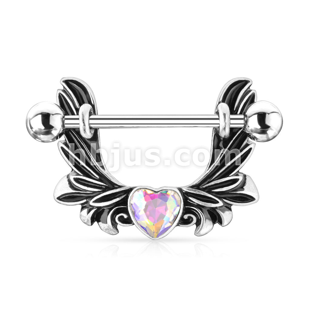 316L Surgical Steel Angel Wings With Heart-Centered Crystal 316L... - Image 3