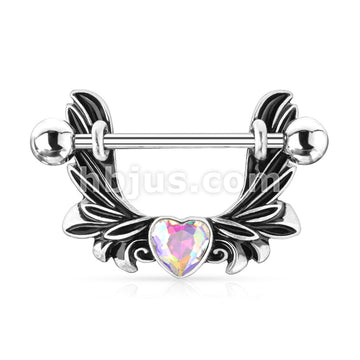 316L Surgical Steel Angel Wings With Heart-Centered Crystal 316L... - Image 3