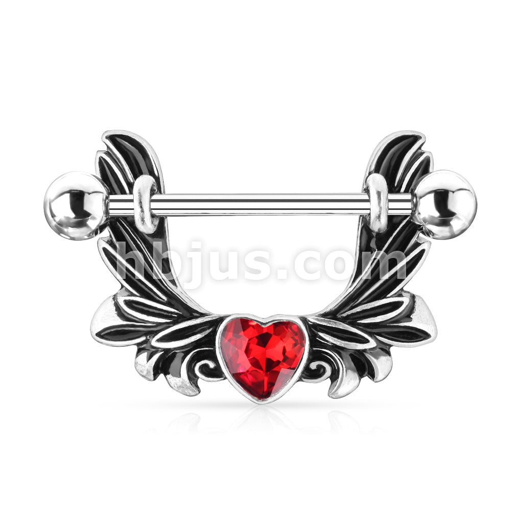 316L Surgical Steel Angel Wings With Heart-Centered Crystal 316L... - Image 4