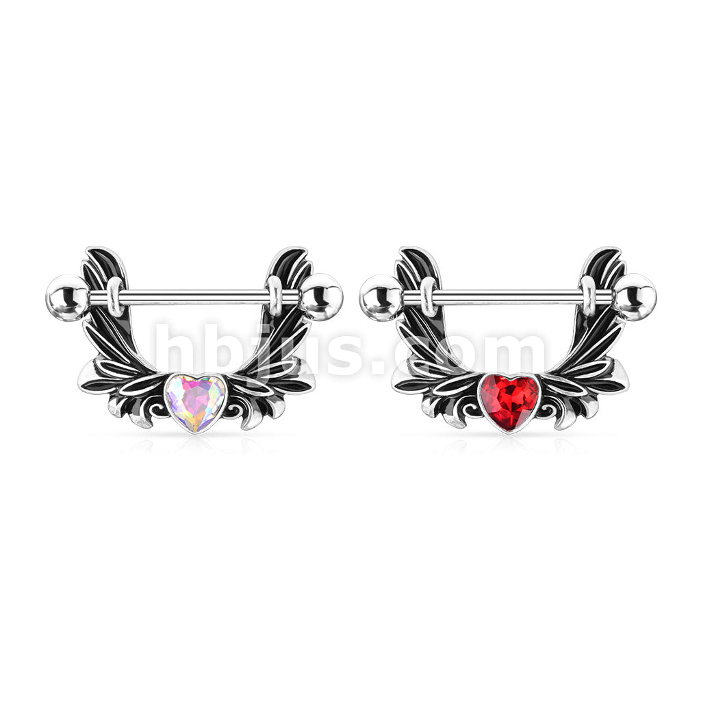316L Surgical Steel Angel Wings With Heart-Centered Crystal 316L... - Image 6