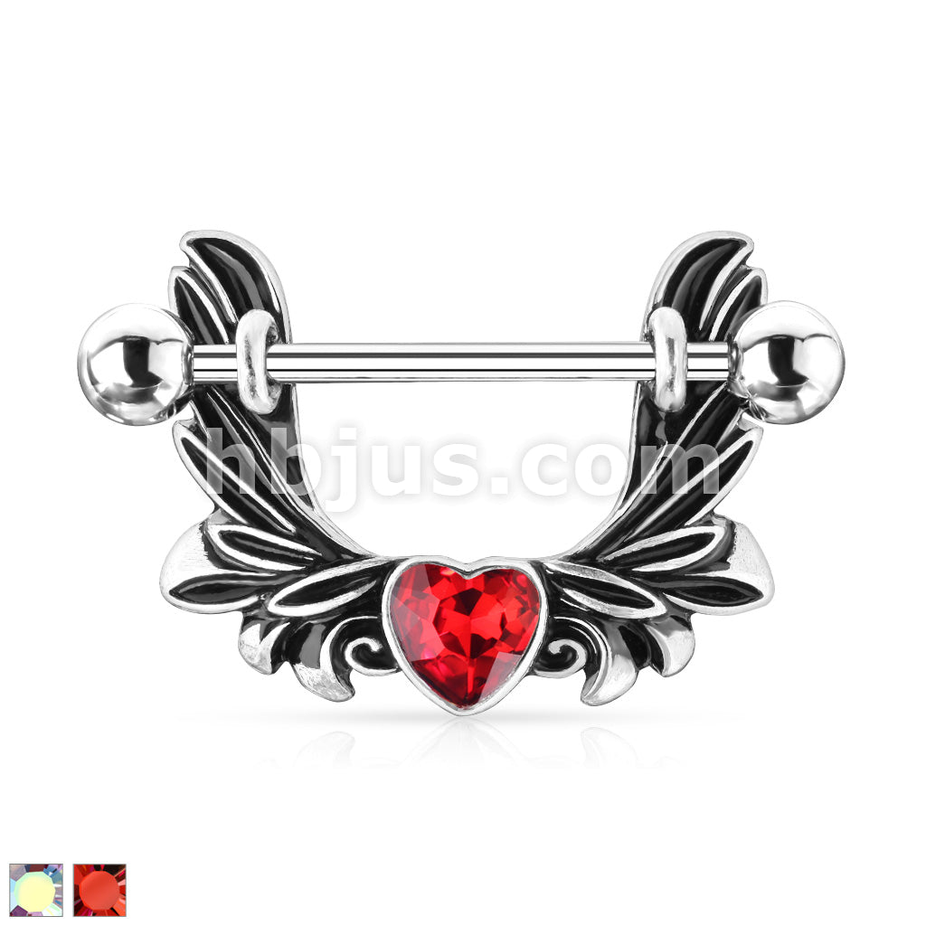 316L Surgical Steel Angel Wings With Heart-Centered Crystal 316L... - Image 2