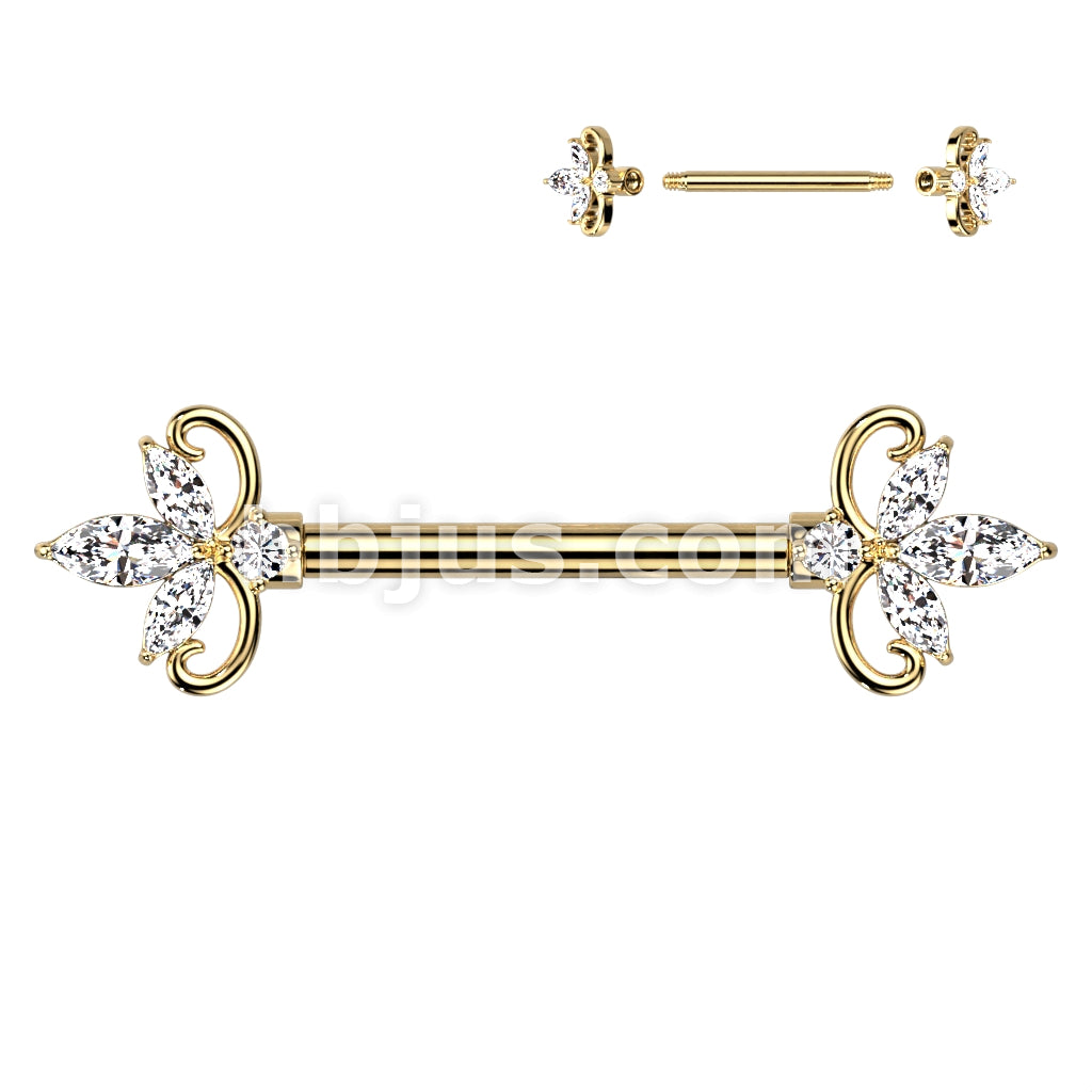 316L Surgical Steel Double Heart 3 Marquise CZ 316L Surgical Steel... - Image 3