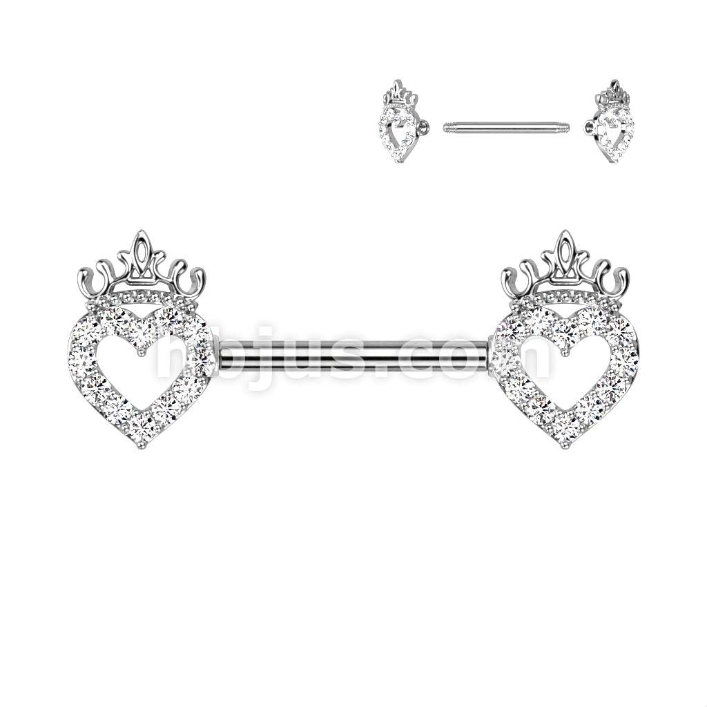 316L Surgical Steel CZ Paved Hollow Heart and Crown 316L Surgical Steel... - Image 2