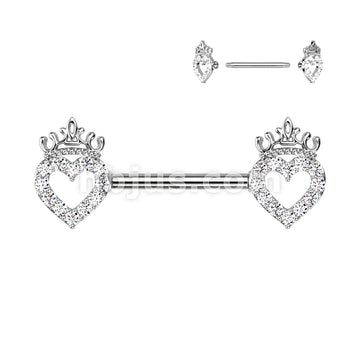 316L Surgical Steel CZ Paved Hollow Heart and Crown 316L Surgical Steel... - Image 2