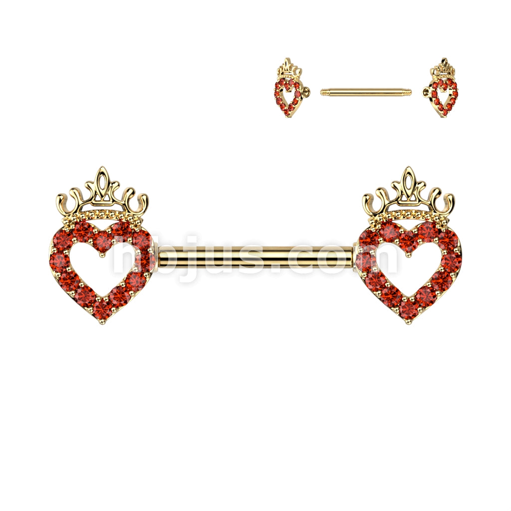 316L Surgical Steel CZ Paved Hollow Heart and Crown 316L Surgical Steel... - Image 3