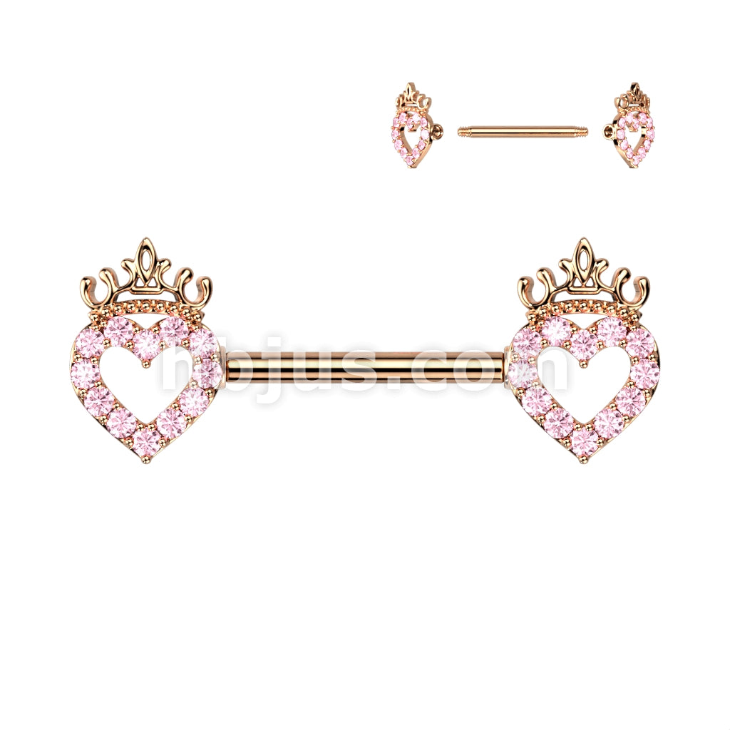 316L Surgical Steel CZ Paved Hollow Heart and Crown 316L Surgical Steel... - Image 4