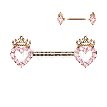 316L Surgical Steel CZ Paved Hollow Heart and Crown 316L Surgical Steel... - Image 4