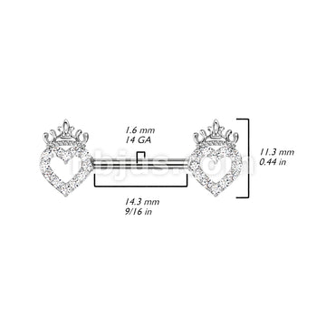 316L Surgical Steel CZ Paved Hollow Heart and Crown 316L Surgical Steel... - Image 5
