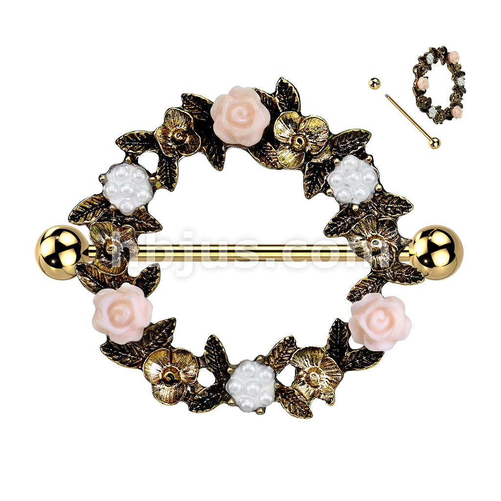 316L Surgical Steel Floral Wreath 316L Surgical Steel Nipple Shield Ring - Image 2