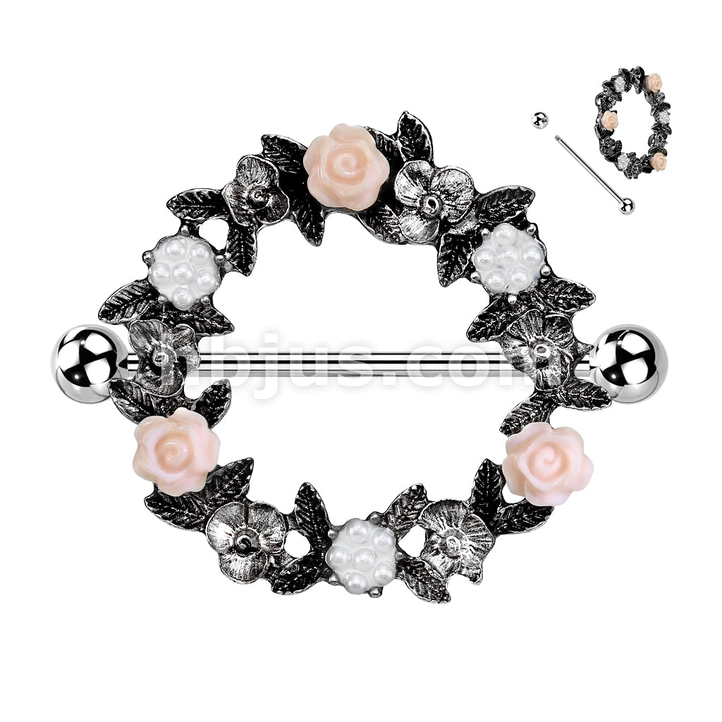 316L Surgical Steel Floral Wreath 316L Surgical Steel Nipple Shield Ring - Image 3