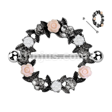 316L Surgical Steel Floral Wreath 316L Surgical Steel Nipple Shield Ring - Image 3