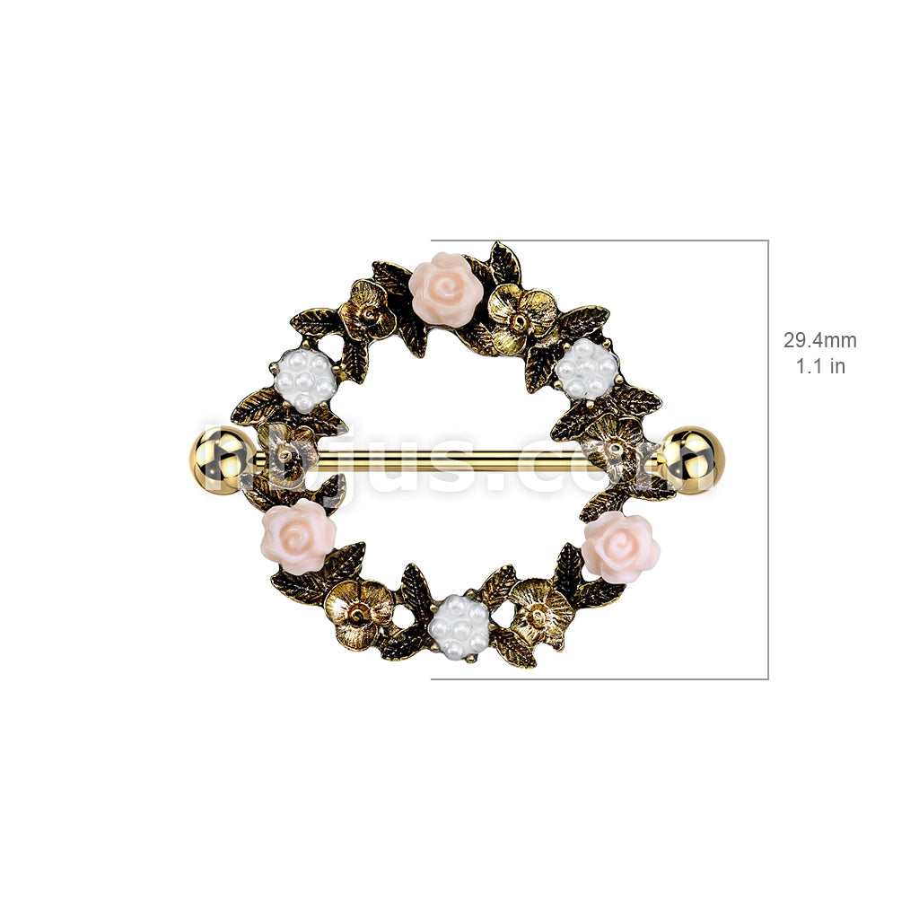 316L Surgical Steel Floral Wreath 316L Surgical Steel Nipple Shield Ring - Image 4