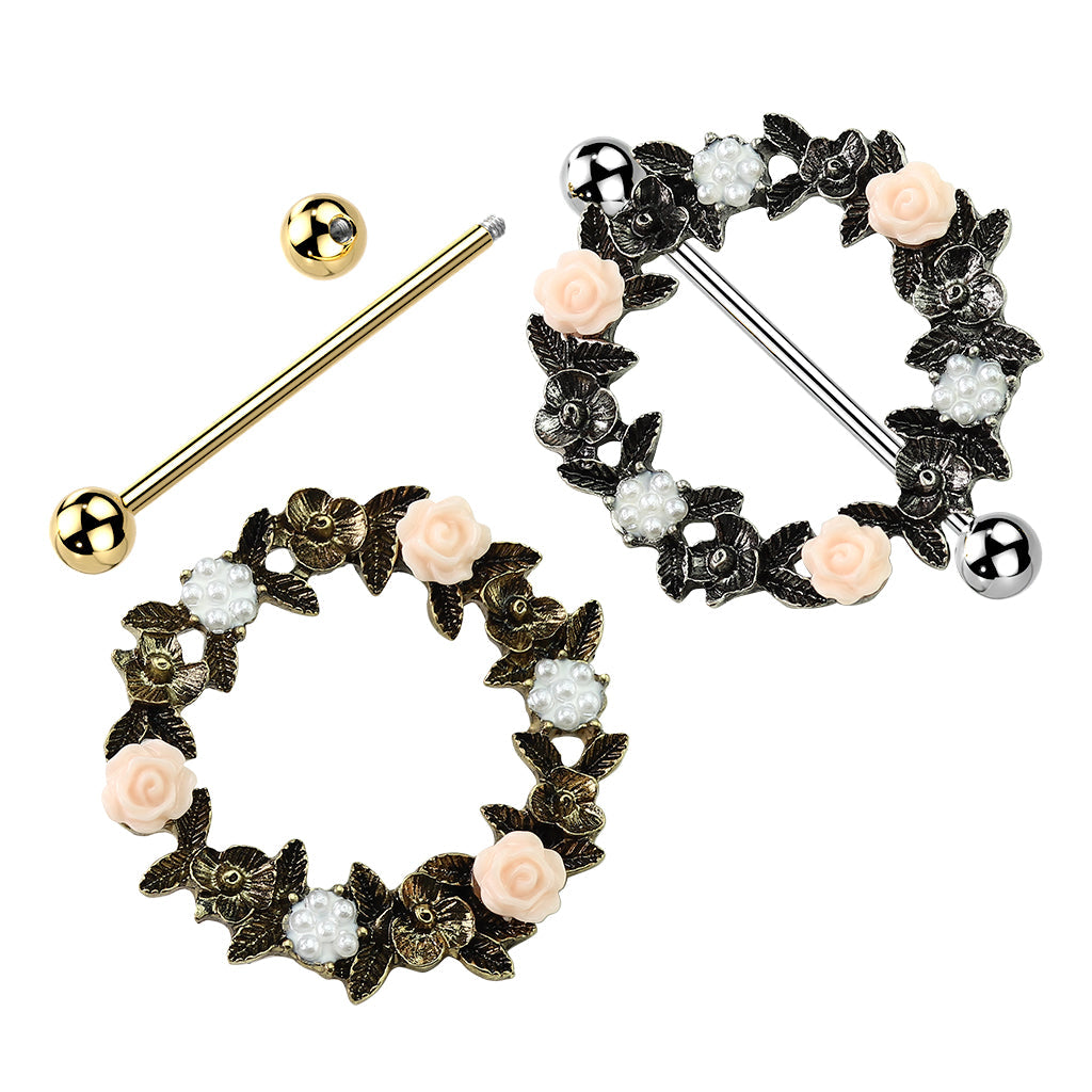 316L Surgical Steel Floral Wreath 316L Surgical Steel Nipple Shield Ring