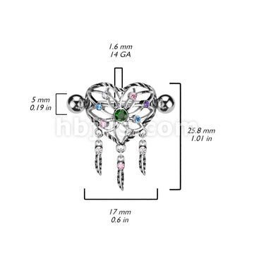 316L Surgical Steel Heart Dream Catcher Shield Nipple Ring With Multi... - Image 3