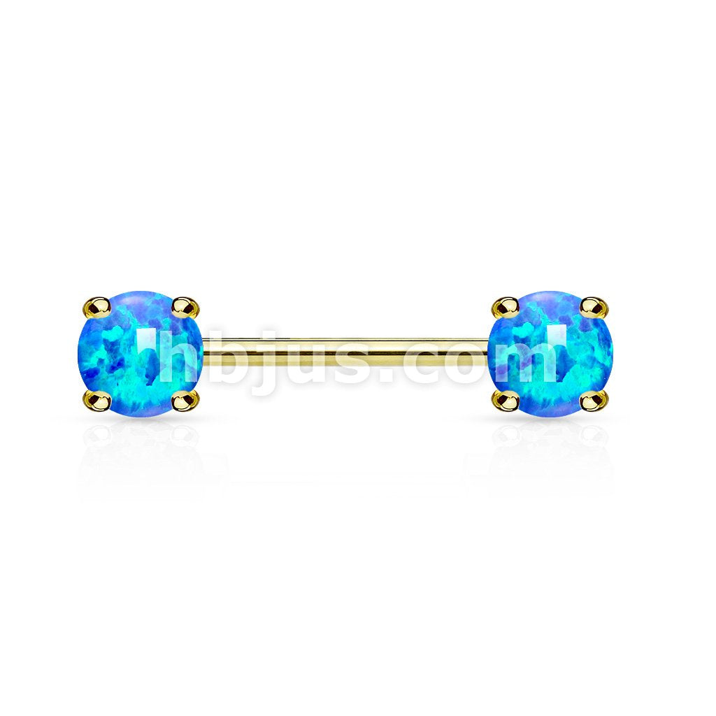 316L Surgical Steel Opal Prong Set Front Facing Ends 14Kt. Gold Plated... - Image 2