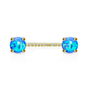 316L Surgical Steel Opal Prong Set Front Facing Ends 14Kt. Gold Plated... - Image 2