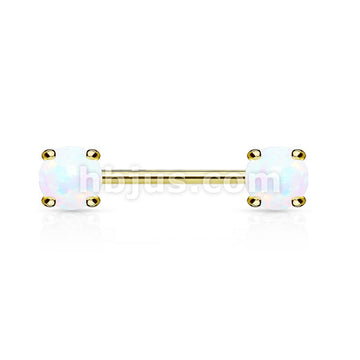 316L Surgical Steel Opal Prong Set Front Facing Ends 14Kt. Gold Plated... - Image 3