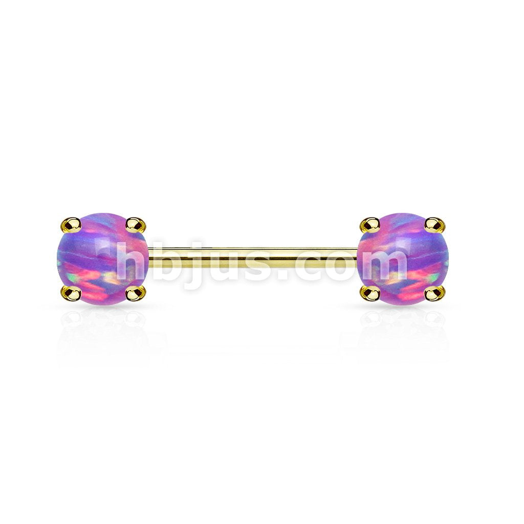 316L Surgical Steel Opal Prong Set Front Facing Ends 14Kt. Gold Plated... - Image 4