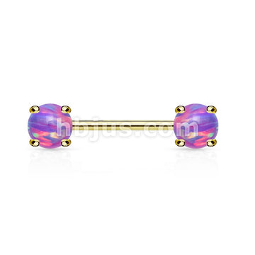 316L Surgical Steel Opal Prong Set Front Facing Ends 14Kt. Gold Plated... - Image 4