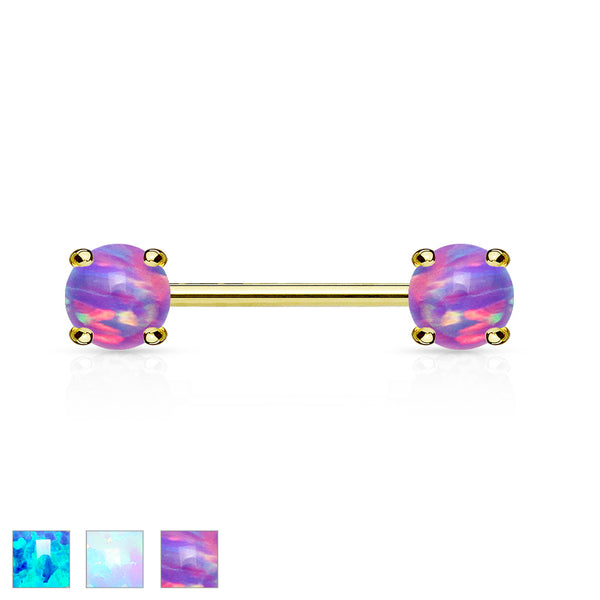 316L Surgical Steel Opal Prong Set Front Facing Ends 14Kt. Gold Plated...