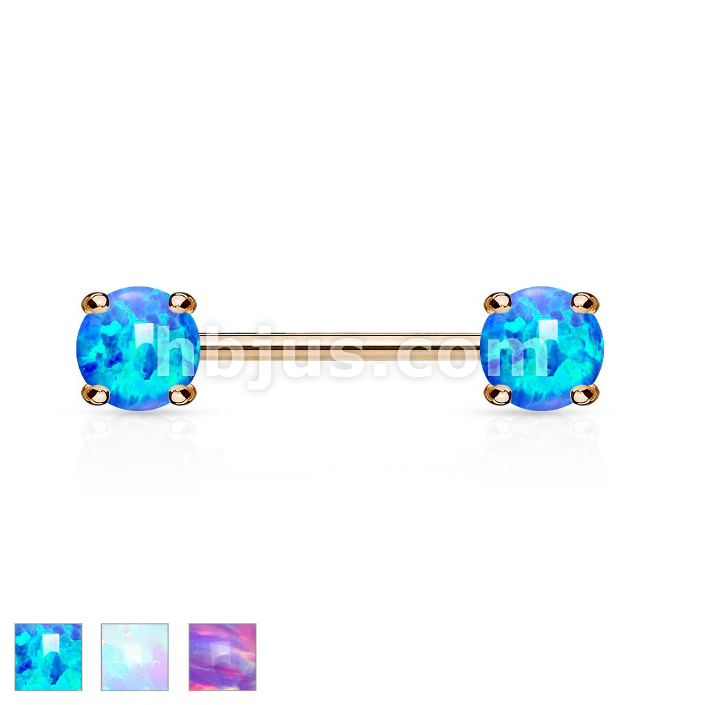 316L Surgical Steel Opal Prong Set Front Facing Ends 14Kt. RoseGold...