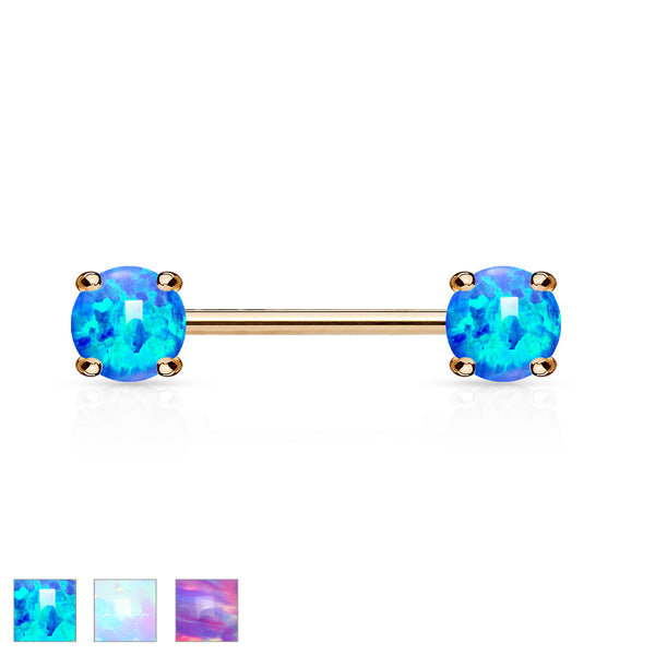 316L Surgical Steel Opal Prong Set Front Facing Ends 14Kt. RoseGold...