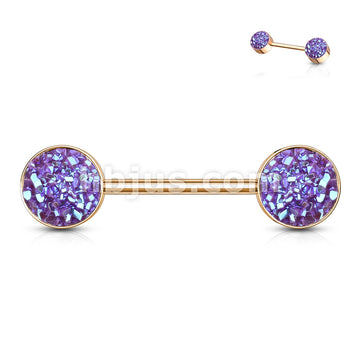 Druzy Stone Set Ends Rose Gold PVD Over 316L Surgical Steel Barbell... - Image 3